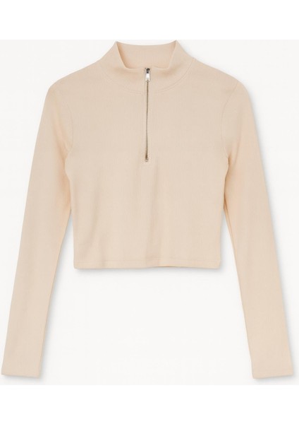 4177 Kadın Kısa Body Bluz Bej