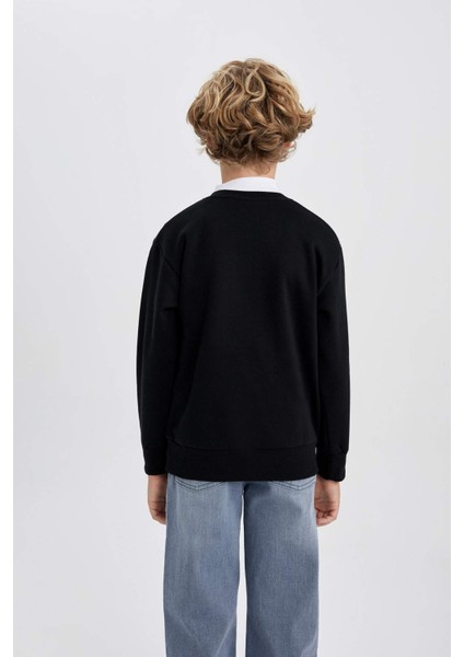 Erkek Çocuk Siyah Bisiklet Yaka Atatürk Baskılı Sweatshirt B3746A823WN