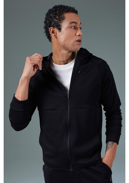 Fit Slim Fit Dar Kesim Kapüşonlu Skuba Dalgıç Kumaş Fermuarlı Sporcu Sweatshirt A6956AX24SP