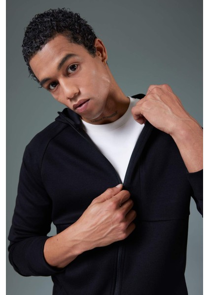 Fit Slim Fit Dar Kesim Kapüşonlu Skuba Dalgıç Kumaş Fermuarlı Sporcu Sweatshirt A6956AX24SP