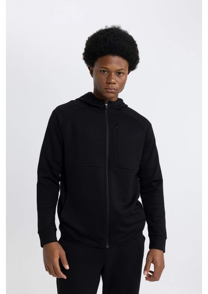 Fit Slim Fit Dar Kesim Kapüşonlu Skuba Dalgıç Kumaş Fermuarlı Sporcu Sweatshirt A6956AX24SP