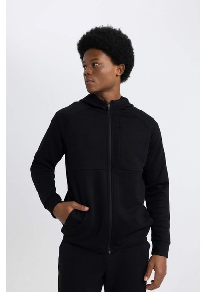 Fit Slim Fit Dar Kesim Kapüşonlu Skuba Dalgıç Kumaş Fermuarlı Sporcu Sweatshirt A6956AX24SP