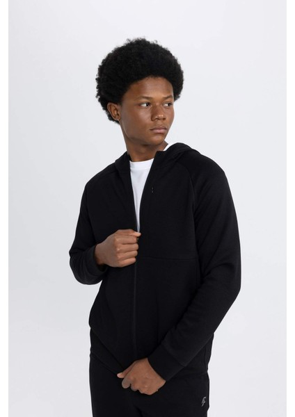 Fit Slim Fit Dar Kesim Kapüşonlu Skuba Dalgıç Kumaş Fermuarlı Sporcu Sweatshirt A6956AX24SP