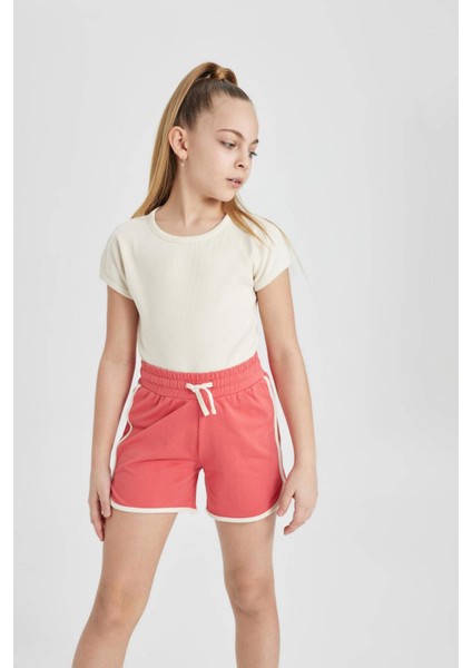 Kız Çocuk Beli Lastikli Basic Düz Şort