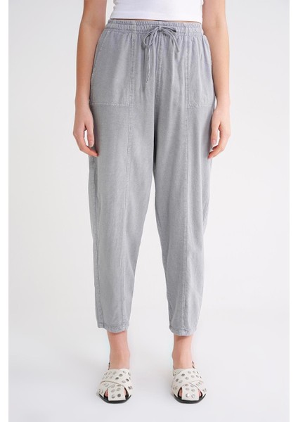 4436 Kadın Keten Çımalı Şalvar Pantolon Gri modelleri