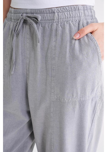 4436 Kadın Keten Çımalı Şalvar Pantolon Gri indirimleri
