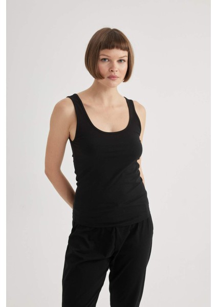 Regular Fit Pamuklu Basic Düz Siyah İç Atlet-Fall in Love R9041AZ24SP