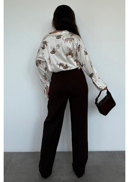 Kahverengi Yüksek Bel Kadın Palazzo Pantolon MG2506 indirimleri