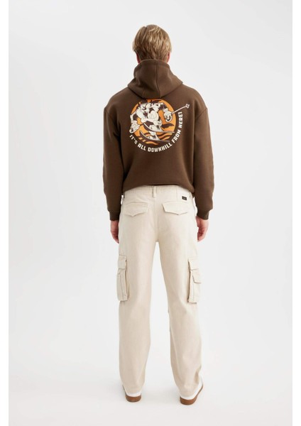 %100 Pamuk Gabardin Pantolon Wide Leg Bol Rahat Kesim Kargo Cepli Düz Paça