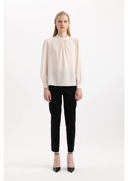 Sigaret Saten Kumaş Pantolon Siyah Normal Bel Basic Düz Beli Lastikli Düz Paça J8743AZ24SM