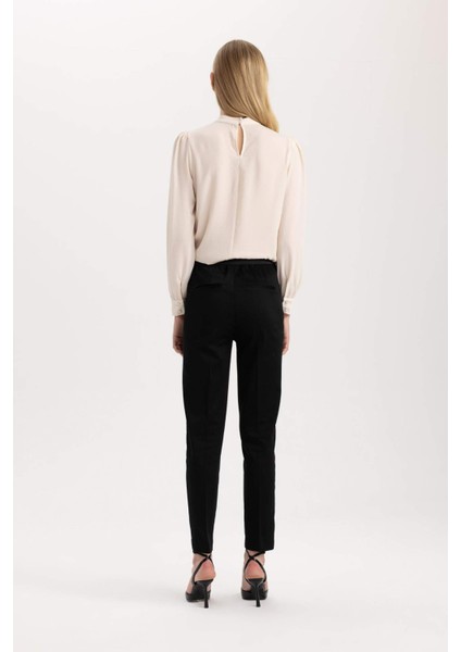 Sigaret Saten Kumaş Pantolon Siyah Normal Bel Basic Düz Beli Lastikli Düz Paça J8743AZ24SM