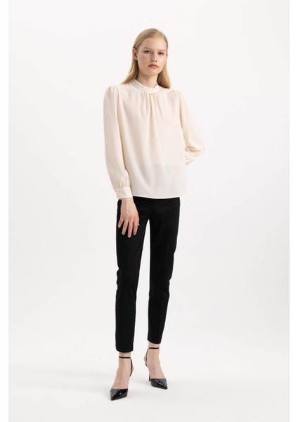 Sigaret Saten Kumaş Pantolon Siyah Normal Bel Basic Düz Beli Lastikli Düz Paça J8743AZ24SM