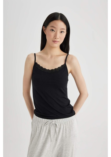 Fall in Love Regular Fit İnce Askılı Siyah Modal Atlet A9752AX24SP