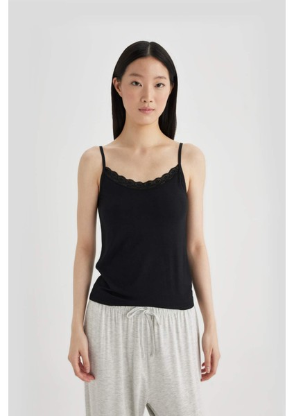 Fall in Love Regular Fit İnce Askılı Siyah Modal Atlet A9752AX24SP