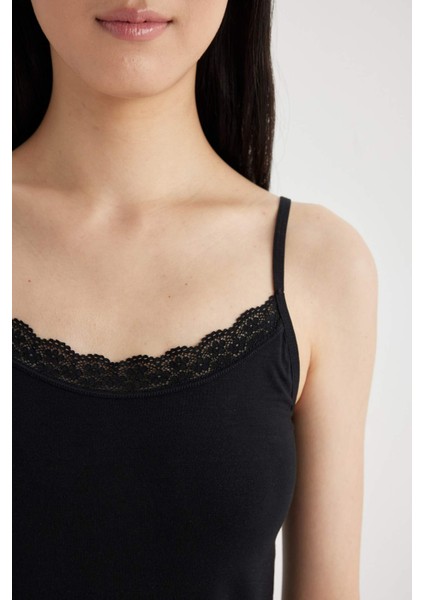 Fall in Love Regular Fit İnce Askılı Siyah Modal Atlet A9752AX24SP