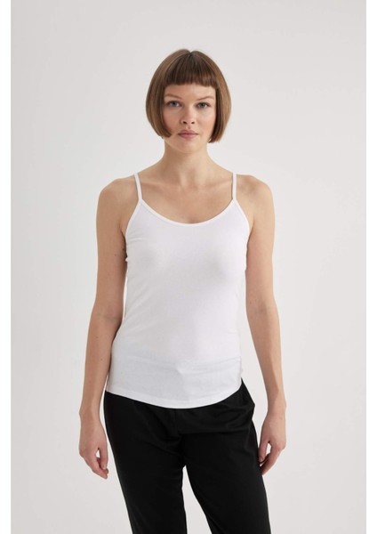 Pamuklu İnce Askılı Beyaz İç Atlet-Fall in Love M6858AZ24SP