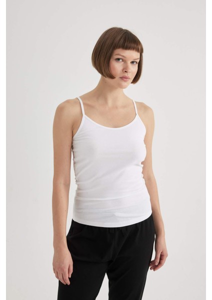 Pamuklu İnce Askılı Beyaz İç Atlet-Fall in Love M6858AZ24SP