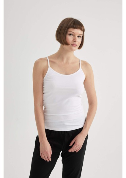 Pamuklu İnce Askılı Beyaz İç Atlet-Fall in Love M6858AZ24SP