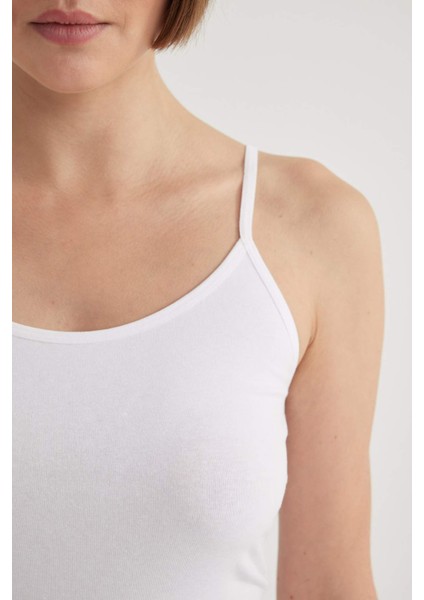 Pamuklu İnce Askılı Beyaz İç Atlet-Fall in Love M6858AZ24SP