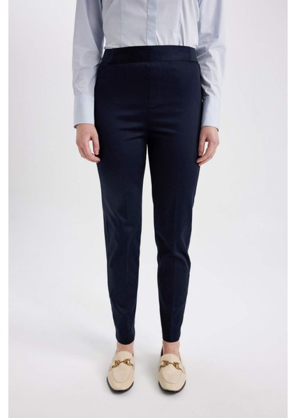 Sigaret Saten Kumaş Pantolon Lacivert Normal Bel Basic Düz Beli Lastikli Düz Paça J8743AZ24SM