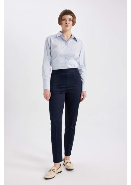 Sigaret Saten Kumaş Pantolon Lacivert Normal Bel Basic Düz Beli Lastikli Düz Paça J8743AZ24SM