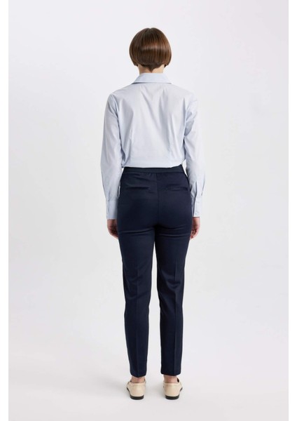 Sigaret Saten Kumaş Pantolon Lacivert Normal Bel Basic Düz Beli Lastikli Düz Paça J8743AZ24SM