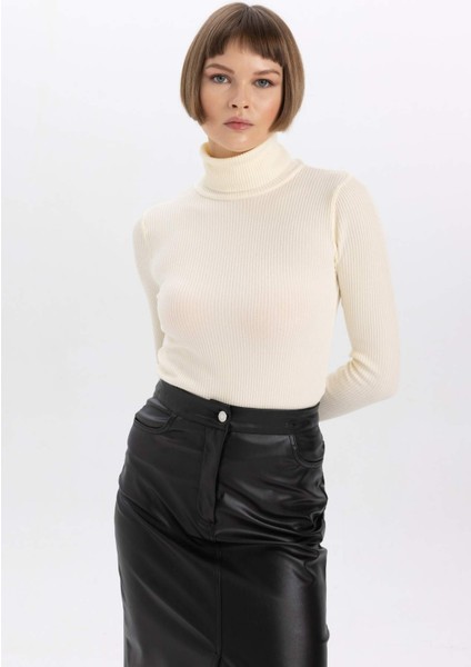 Fitted Balıkçı Yaka Basic Düz Triko Kazak B2092AX23WN