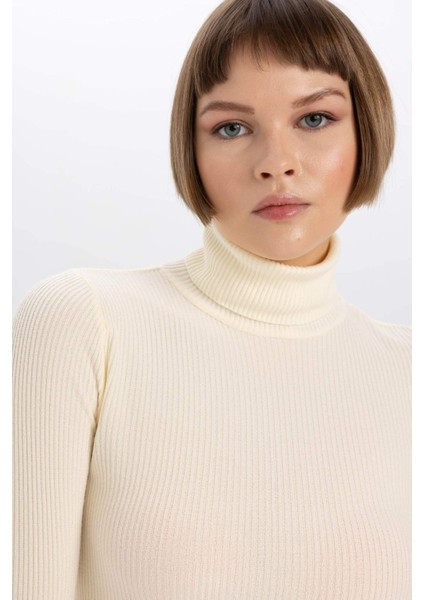 Fitted Balıkçı Yaka Basic Düz Triko Kazak B2092AX23WN