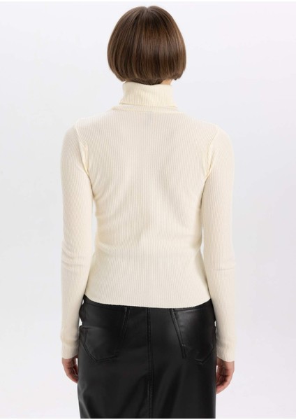 Fitted Balıkçı Yaka Basic Düz Triko Kazak B2092AX23WN