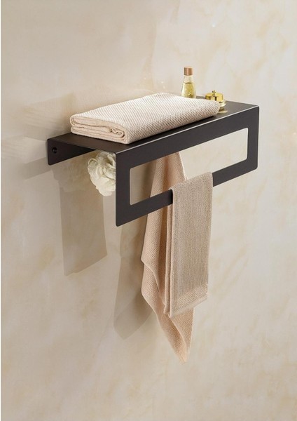 Siyah Raflı Havlu Askısı, Metal Raflı Havluluk, Mutfak, Banyo Raflı