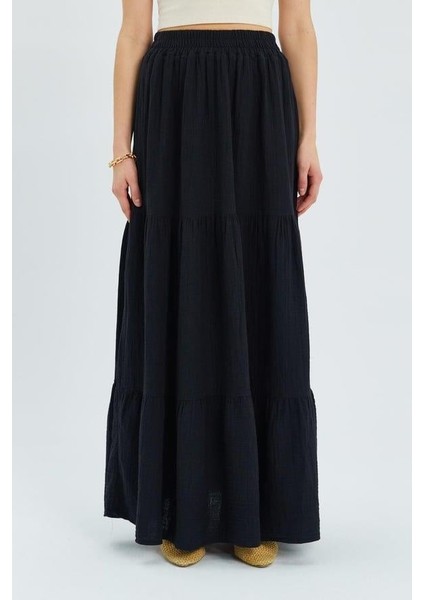 4567 Kadın Fırfırlı Uzun Müslin Etek Siyah fırsatları