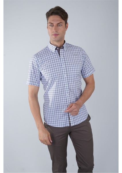 Kısa Kol Paşa Yaka Tek Cep Pamuk Kahve Erkek Gömlek GMCZG250101_D11