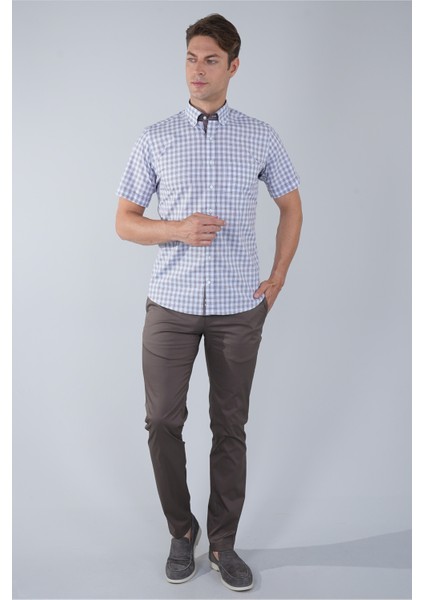 Kısa Kol Paşa Yaka Tek Cep Pamuk Kahve Erkek Gömlek GMCZG250101_D11 indirimleri