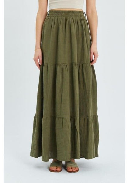 4567 Kadın Fırfırlı Uzun Müslin Etek Haki fırsatları