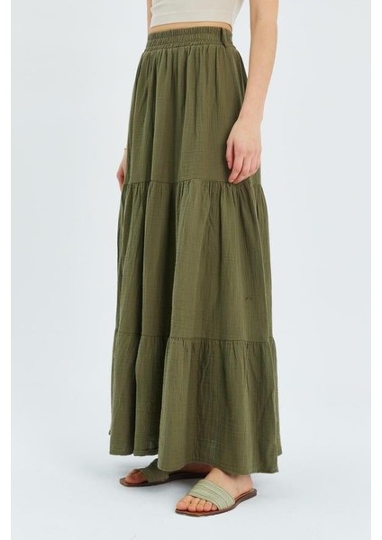4567 Kadın Fırfırlı Uzun Müslin Etek Haki indirimleri