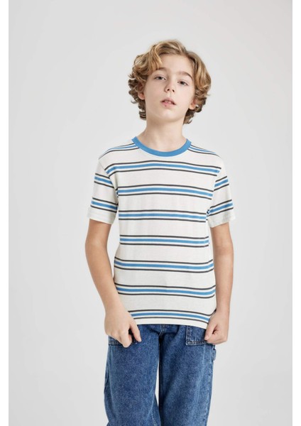 Erkek Çocuk Bisiklet Yaka Çizgili Kısa Kollu Tişört B6156A824SM