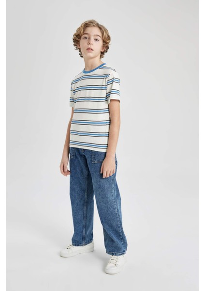 Erkek Çocuk Bisiklet Yaka Çizgili Kısa Kollu Tişört B6156A824SM