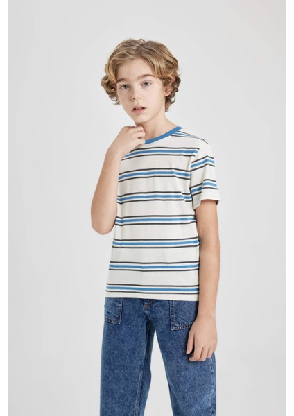 Erkek Çocuk Bisiklet Yaka Çizgili Kısa Kollu Tişört B6156A824SM