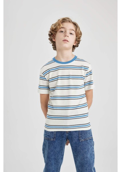 Erkek Çocuk Bisiklet Yaka Çizgili Kısa Kollu Tişört B6156A824SM