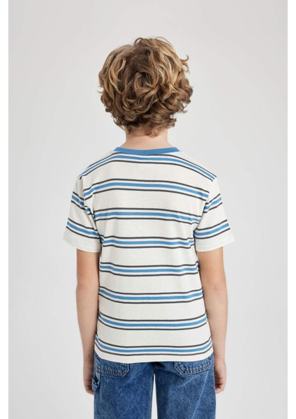 Erkek Çocuk Bisiklet Yaka Çizgili Kısa Kollu Tişört B6156A824SM