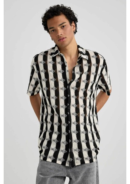 Regular Fit Desenli Kısa Kollu Gömlek B6352AX23HS