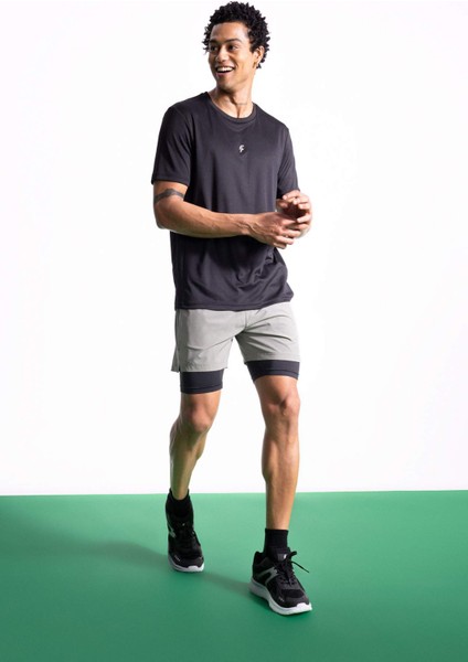 Fit Slim Fit Dar Kesim Bisiklet Yaka Baskılı Sporcu Kısa Kollu Tişört