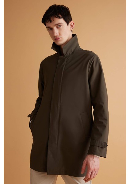 Su İtici Rüzgar Geçirmez Slim Fit Parka Mont Dar Kesim Polo Yaka Fermuarlı Cepli B6305AX24SP