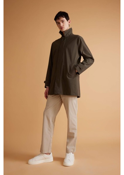 Su İtici Rüzgar Geçirmez Slim Fit Parka Mont Dar Kesim Polo Yaka Fermuarlı Cepli B6305AX24SP