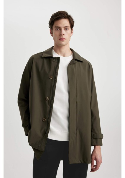 Su İtici Rüzgar Geçirmez Slim Fit Parka Mont Dar Kesim Polo Yaka Fermuarlı Cepli B6305AX24SP