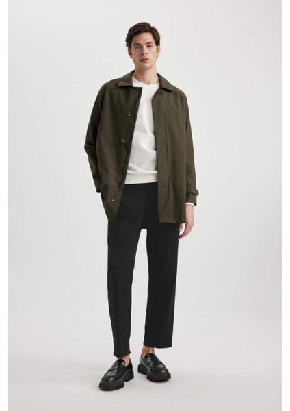 Su İtici Rüzgar Geçirmez Slim Fit Parka Mont Dar Kesim Polo Yaka Fermuarlı Cepli B6305AX24SP