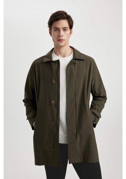 Su İtici Rüzgar Geçirmez Slim Fit Parka Mont Dar Kesim Polo Yaka Fermuarlı Cepli B6305AX24SP