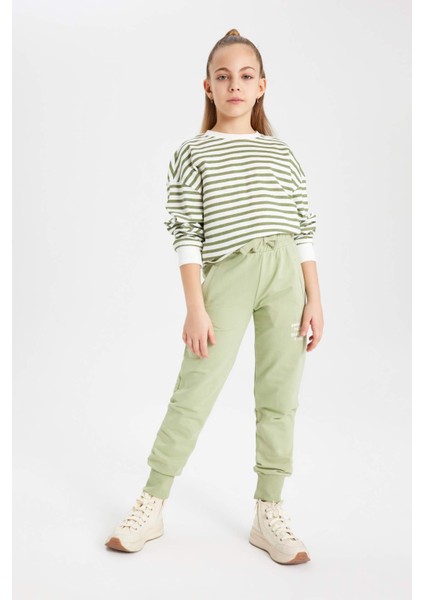 Kız Çocuk Baskılı Beli Bağcıklı Lastikli Paça Cepli Jogger Eşofman Altı B6401A824SM