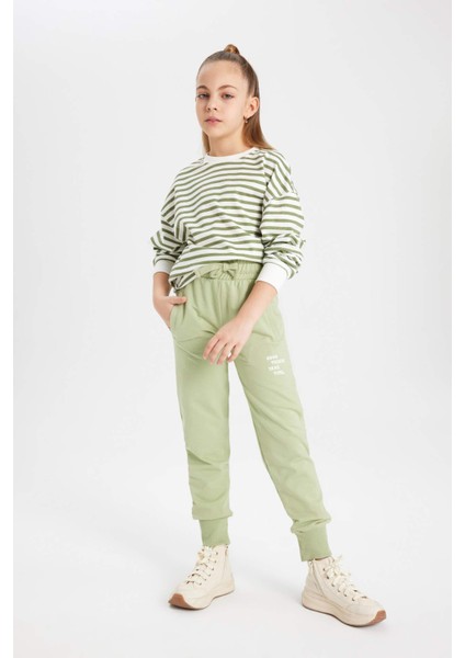 Kız Çocuk Baskılı Beli Bağcıklı Lastikli Paça Cepli Jogger Eşofman Altı B6401A824SM