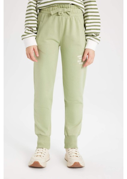 Kız Çocuk Baskılı Beli Bağcıklı Lastikli Paça Cepli Jogger Eşofman Altı B6401A824SM
